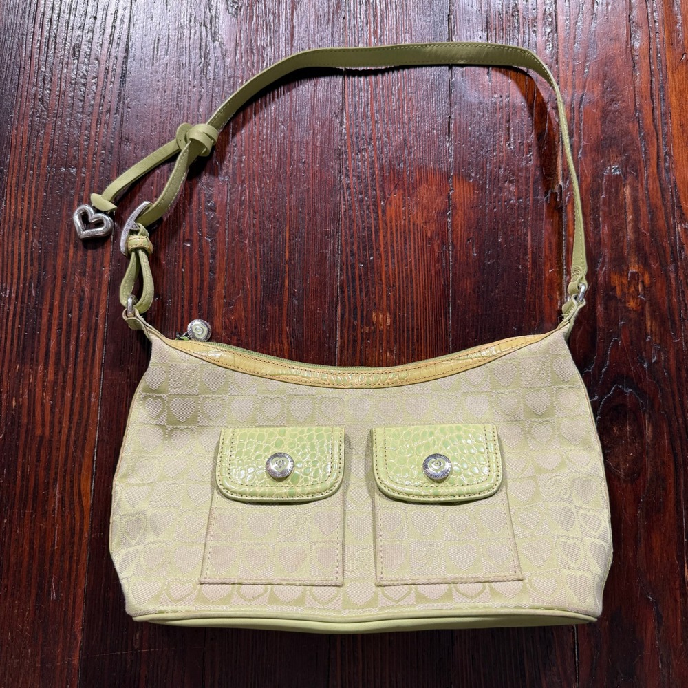 Brighton Shoulder Bag Purse Lime Green Heart Jacquard Croc Trim C796290